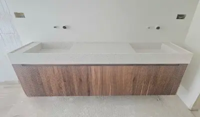 Móvel de WC Suspenso em Nogueira e Solid Surface miniatura 5